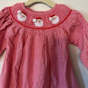 Red Gingham Santa Smocked Dress - 9M